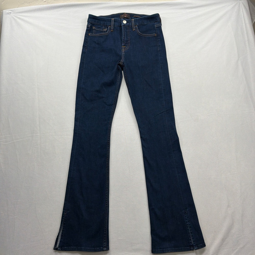Jen7 Jeans Slim Bootcut Side Slit Dark Indigo Blue Denim Womens Size 4